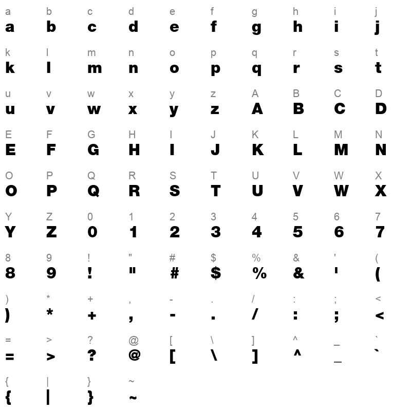 Helvetica Neue LT Pro 95 Black Character Map