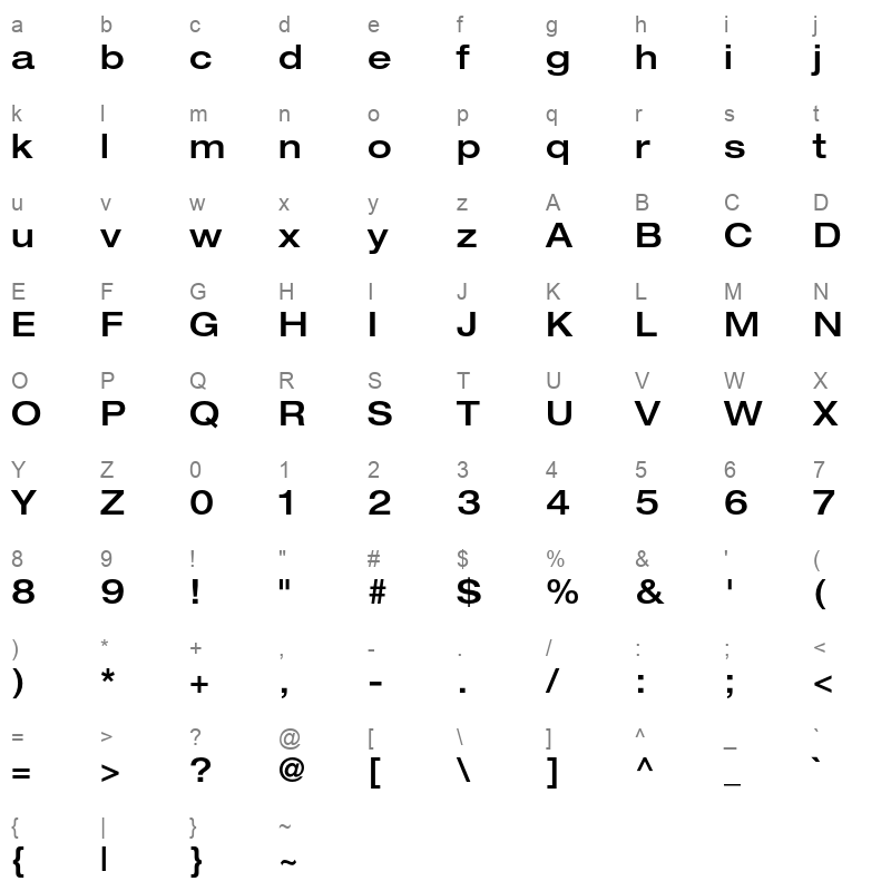 Helvetica Neue LT Std 63 Medium Extended Character Map