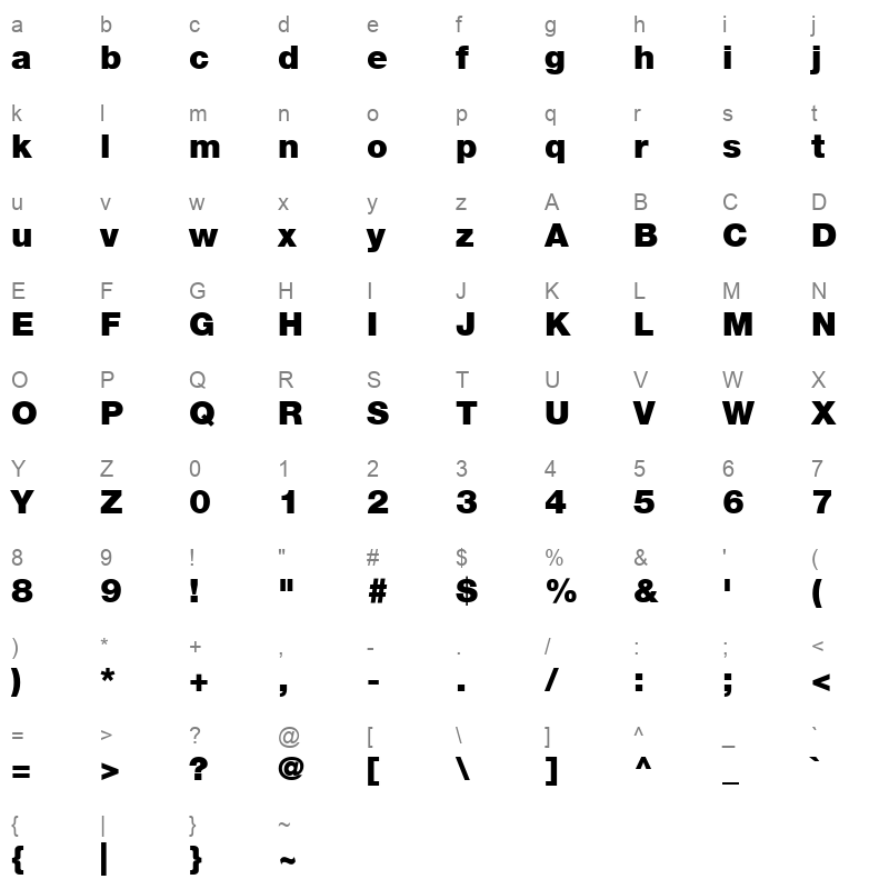 Helvetica95 Black Black Character Map