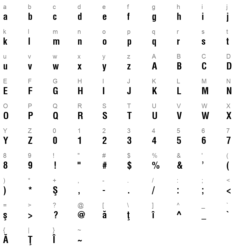 HelveticaCondensed Bold Character Map
