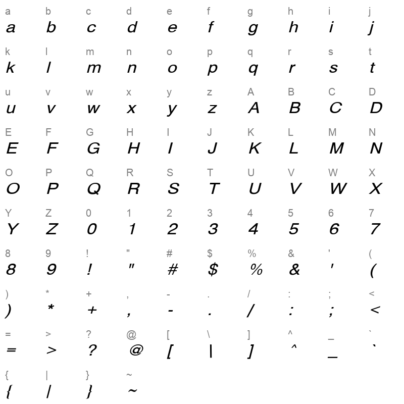HelveticaExtO 3 Regular Character Map