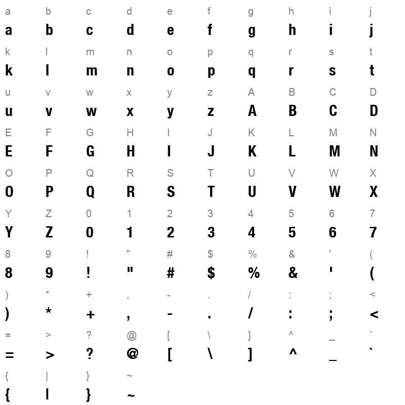 HelveticaNeueCond Bold Character Map