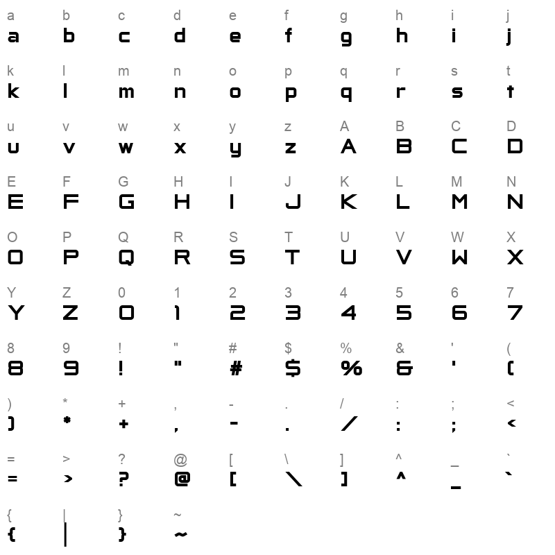 Horyzen Extra Bold Character Map