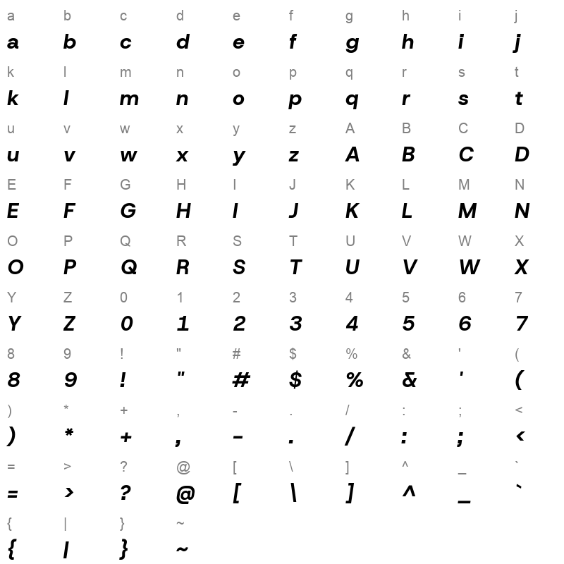 Host Grotesk BlackItalic Character Map