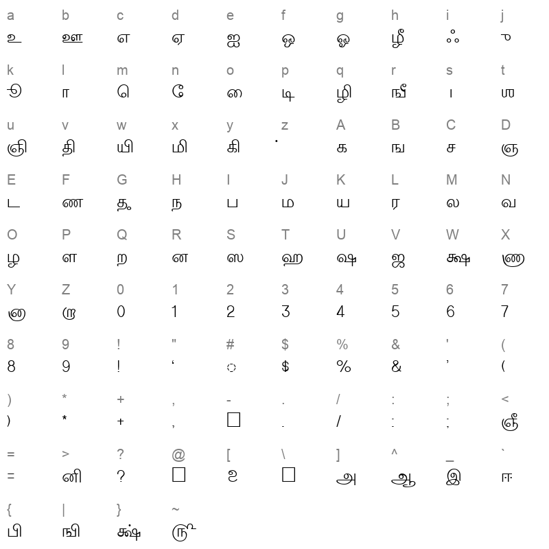 JAYLALITA NormalA Character Map