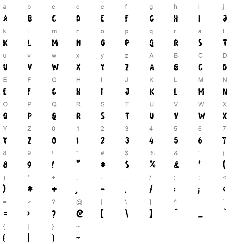 JDK Gratsch of Apana Character Map