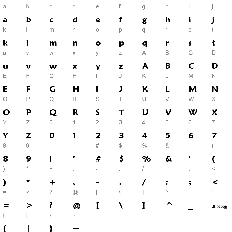 Jozoor Font Character Map