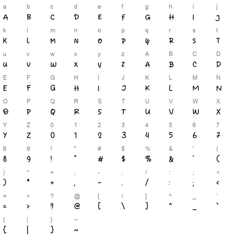 Kids Ballad otf Character Map