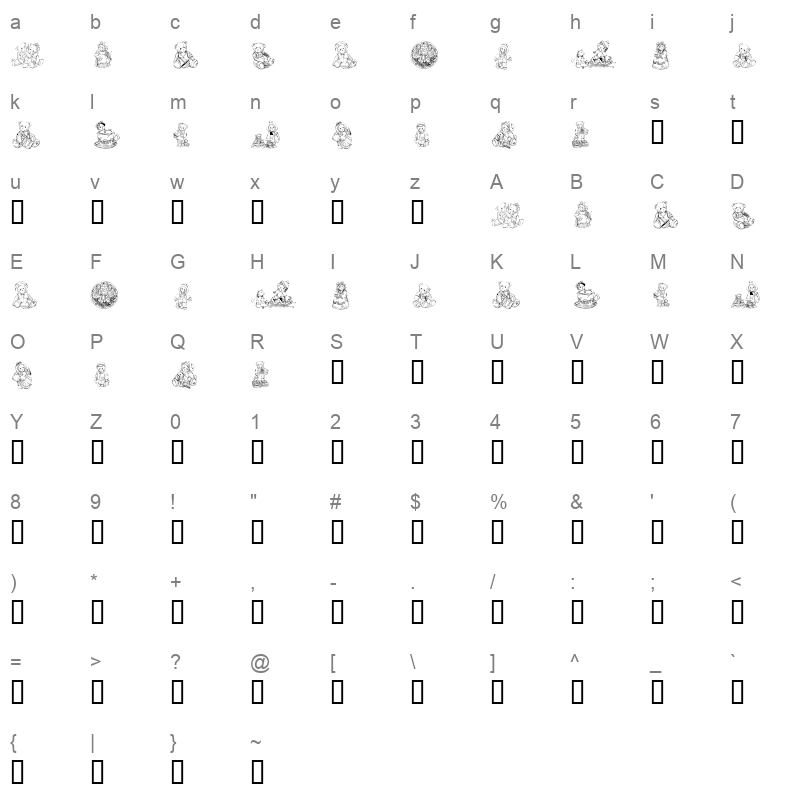 KR Adorable Teddies Regular Character Map