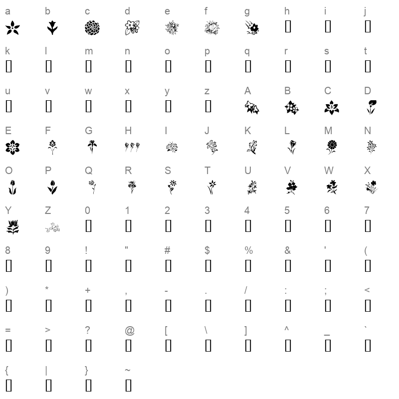 KR Blossoms 1 Regular Character Map
