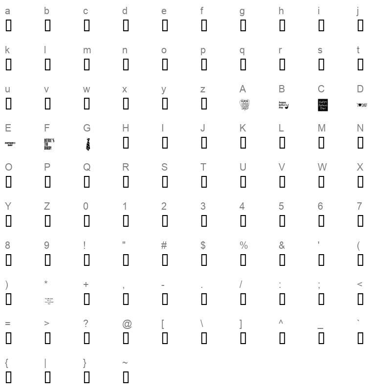KR Father's Day Dings Regular Character Map