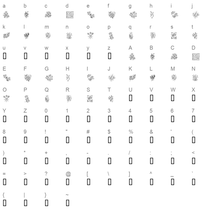 KR Floral Color Me Regular Character Map