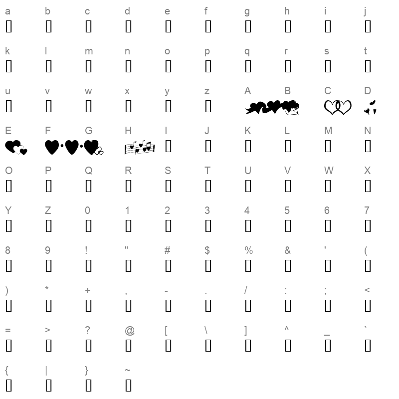 KR Hearts Along Regular Character Map