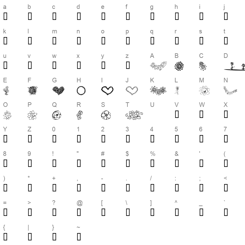 KR Just The Flowers Regular Character Map