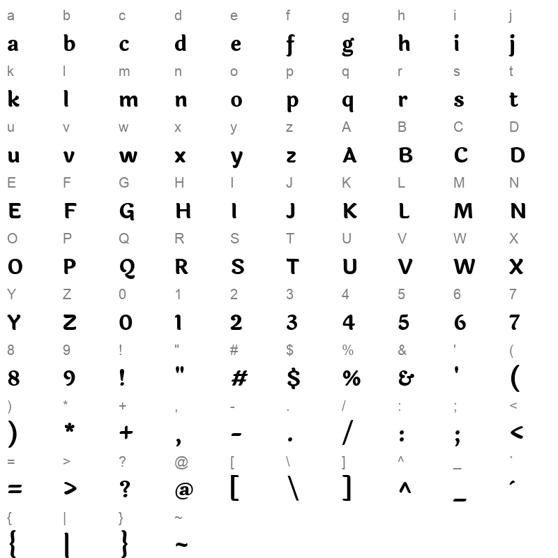 Laila Bold Character Map