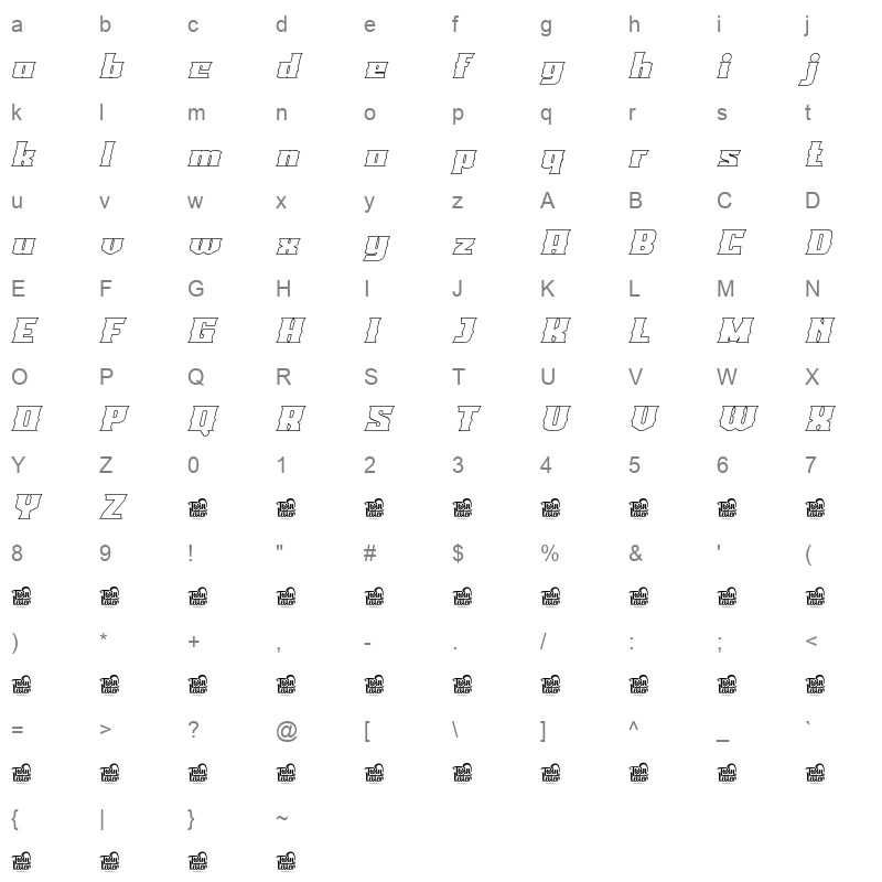 LAROF LAROF OutlineSlant Character Map