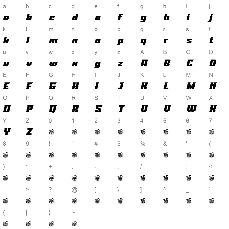 LAROF LAROF RegularSlant Character Map