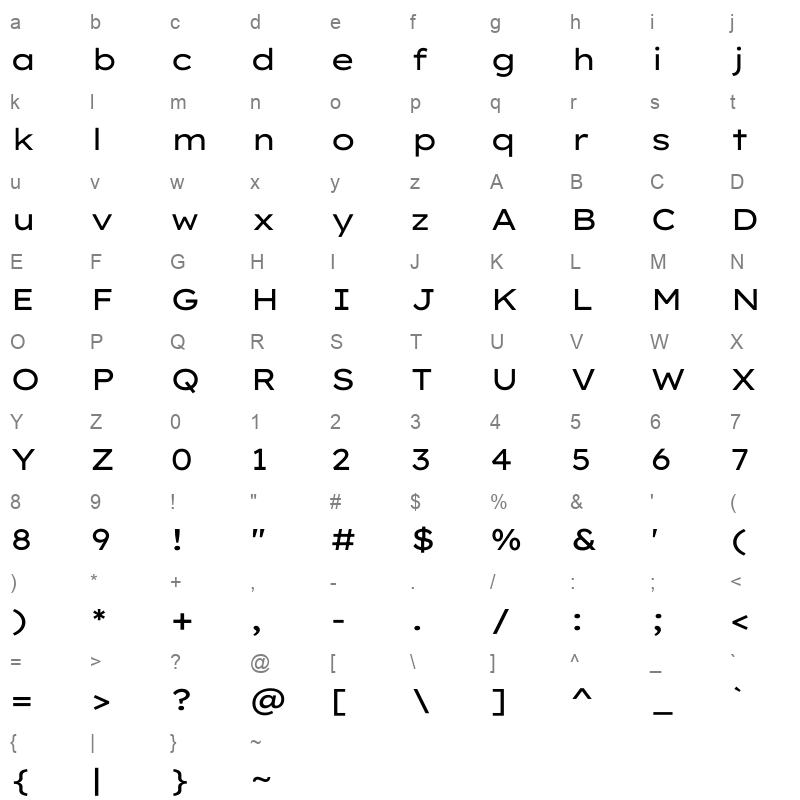 Lexend Tera VariableFont wght Character Map
