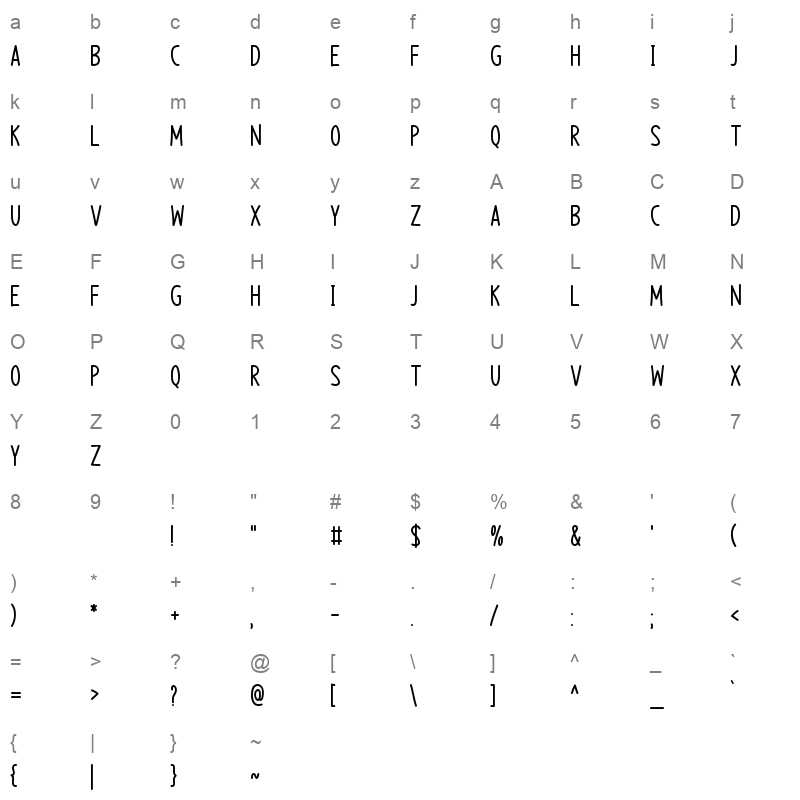 Long Wink Character Map