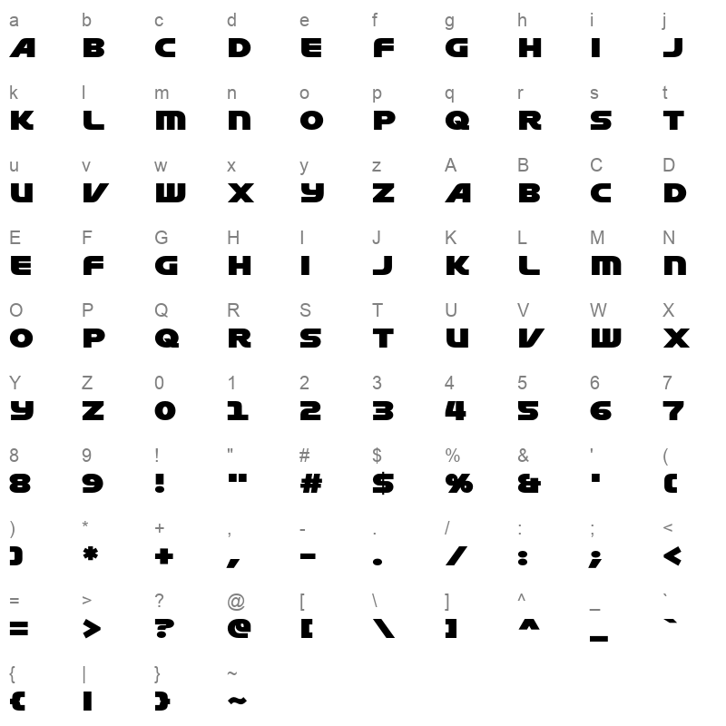 LT Aspirer Neue ExtraBlack Character Map