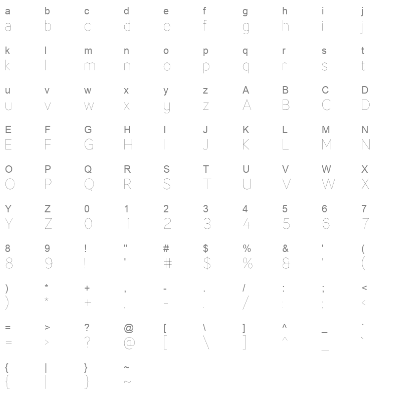 LT Flode Neue Hairline Character Map