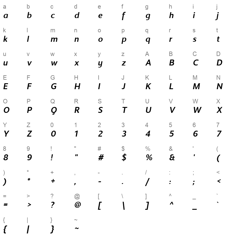 LTStreak SemiboldItalic Character Map