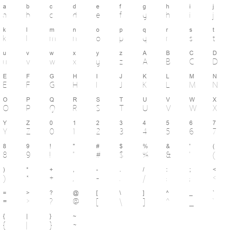 LTStreak Thin Character Map