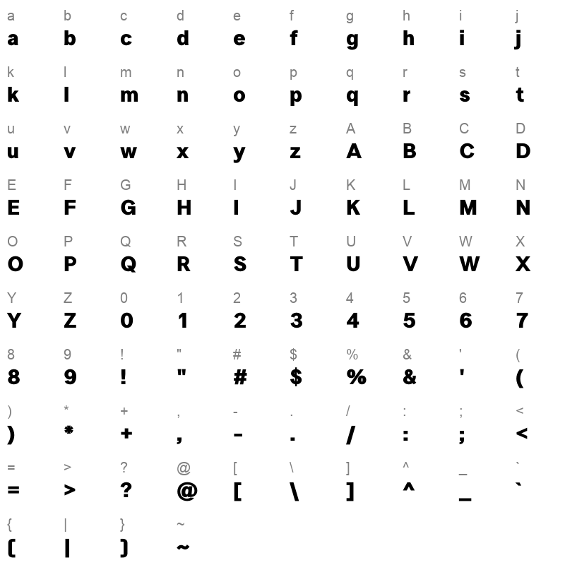 LTSuperior Black Character Map
