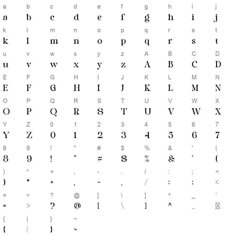 LUMINA WOFF2 Character Map