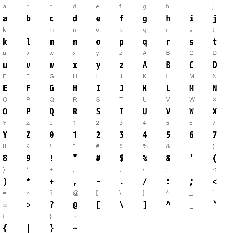 M+ 1m bold Japanese Character Map