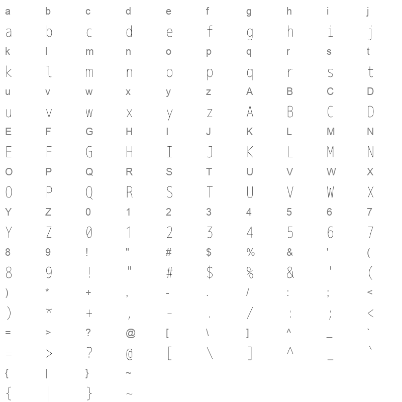 M+ 1m thin Japanese Character Map