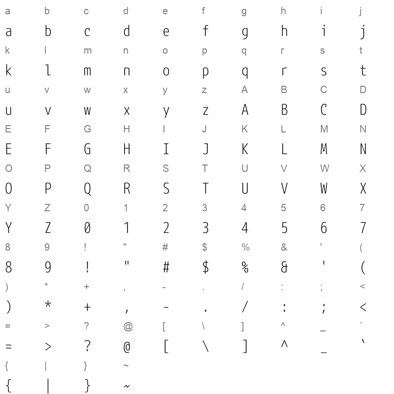 M+ 1mn light Japanese Character Map