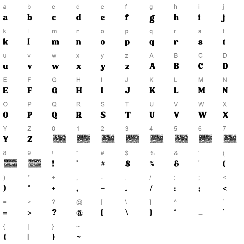 Mahoda Display Regular Character Map
