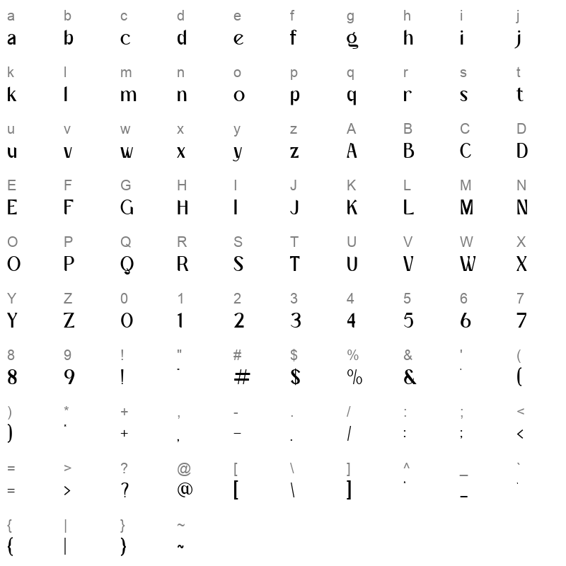 Mangata Regular Character Map