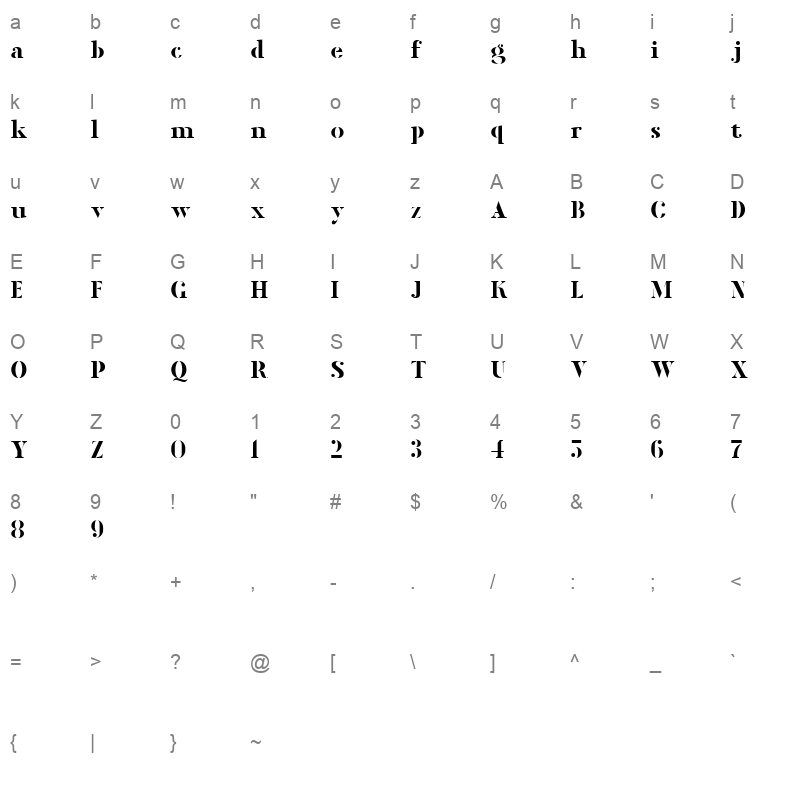 Marvello Regular Character Map