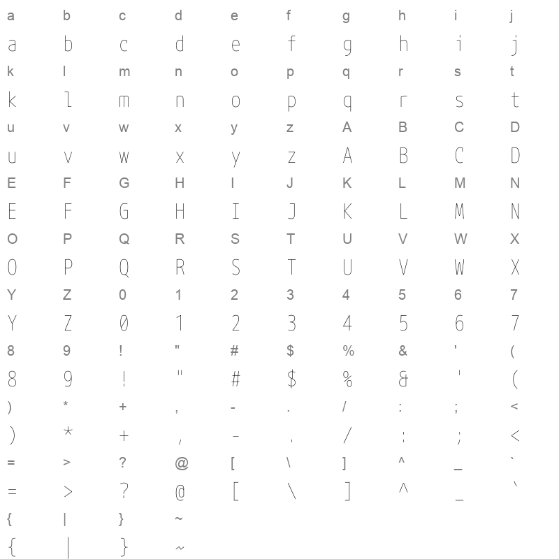 Mgen+ 1mn thin Character Map