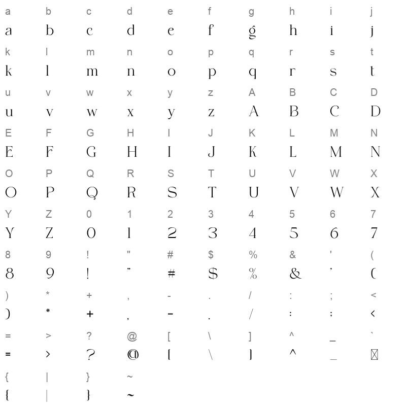 MIDNIGHT SERENITY otf Character Map