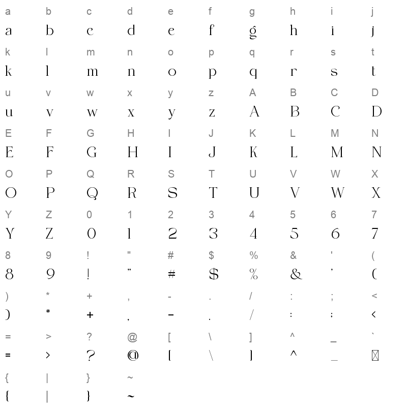 MIDNIGHT SERENITY Character Map