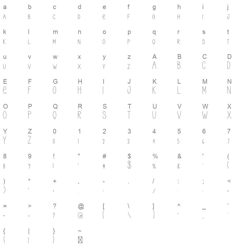 MINIMALIST WRITING Character Map