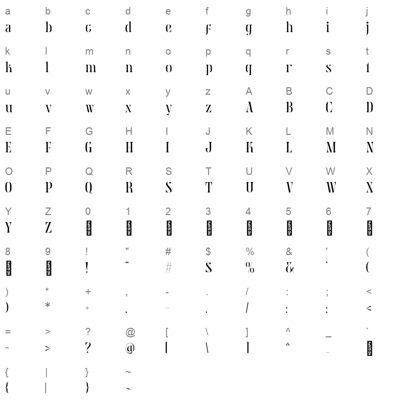 Mobern Fashion Medium Character Map