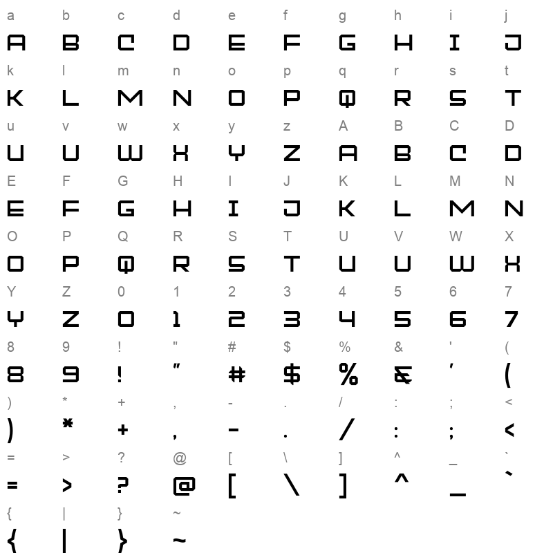 MOCKEJOE FONT Character Map