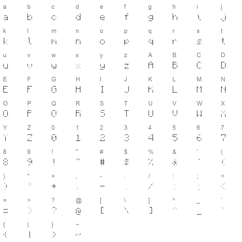Monocraft ExtraLight Character Map