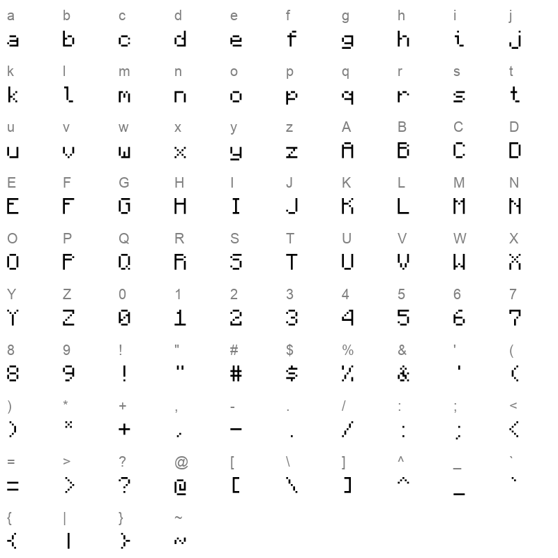 Monocraft Light Character Map