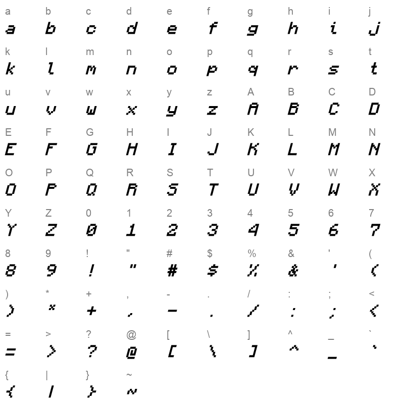 Monocraft SemiBold Italic Character Map