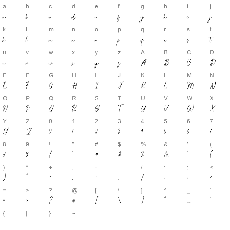 Moonlight Paradise OTF Character Map