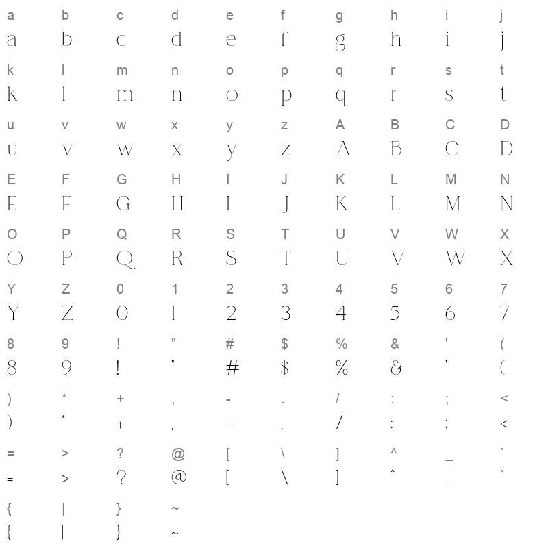 MOORA LIGHT REGULER Character Map