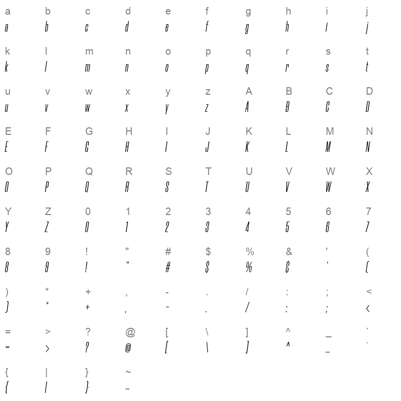 Morganite BookItalic Character Map