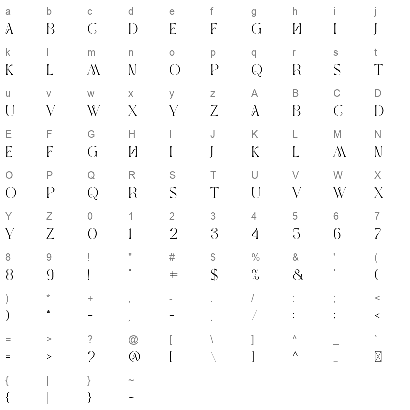 MOXA BestineWOFF2 Character Map