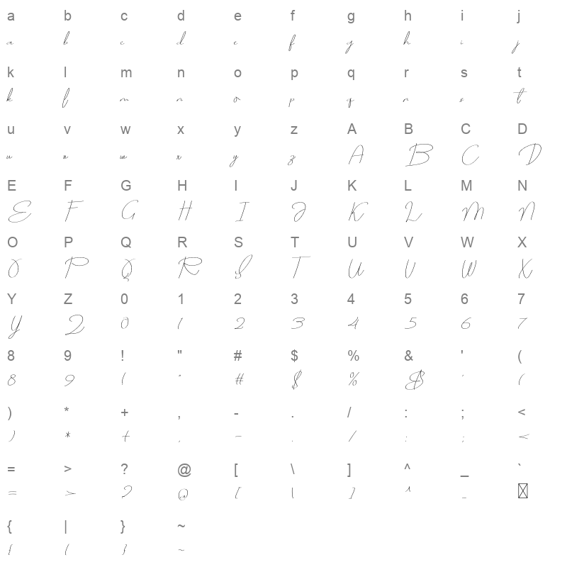 MOXA Bsetine Script TTF Character Map