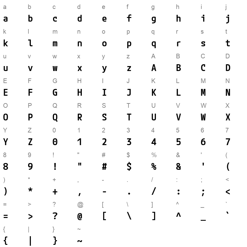 MPLUSCodeLatin SemiExpanded SemiBold Character Map